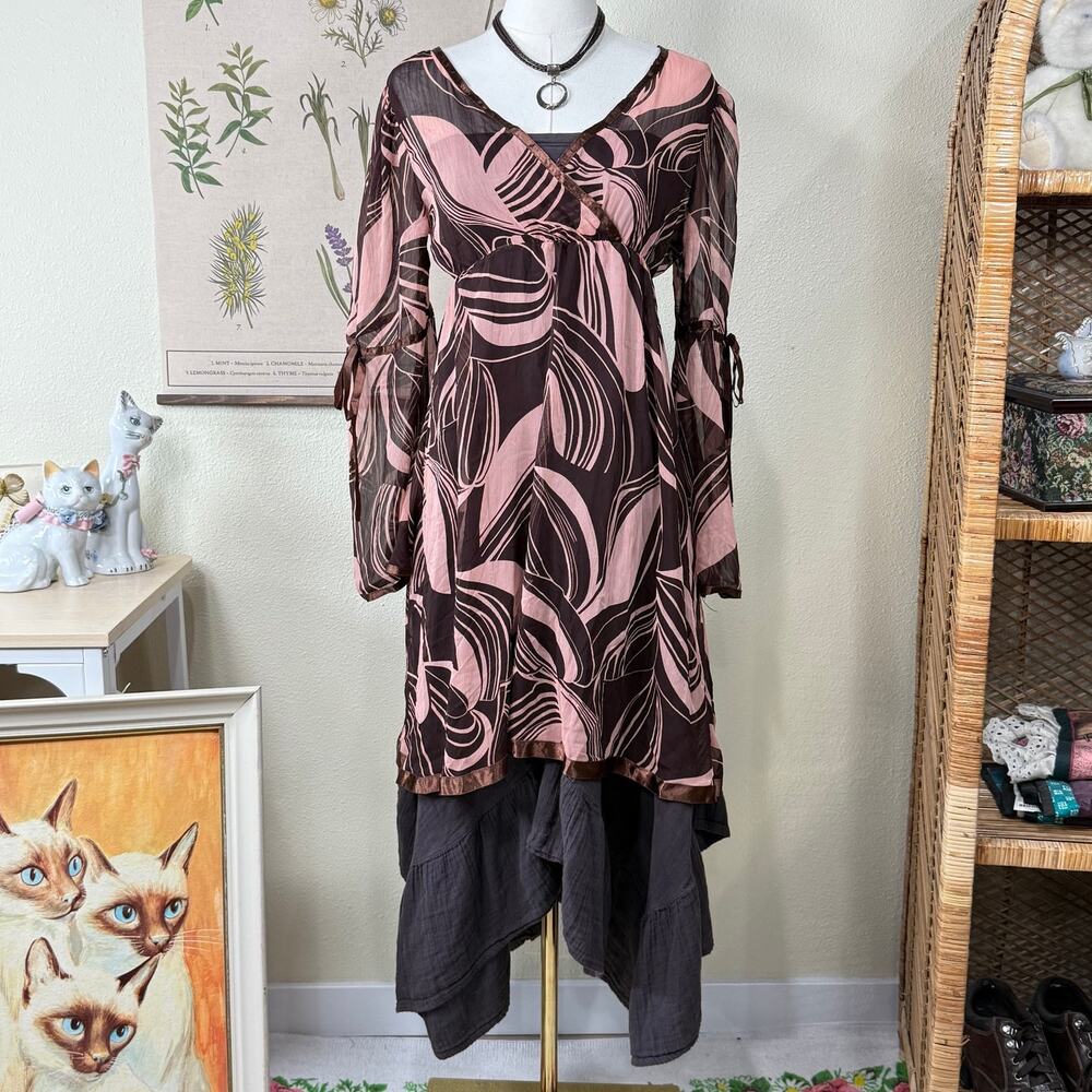 Sheer Flare Sleeve Babydoll Dress Fairy Forest Romantic JFashion Boho Retro S